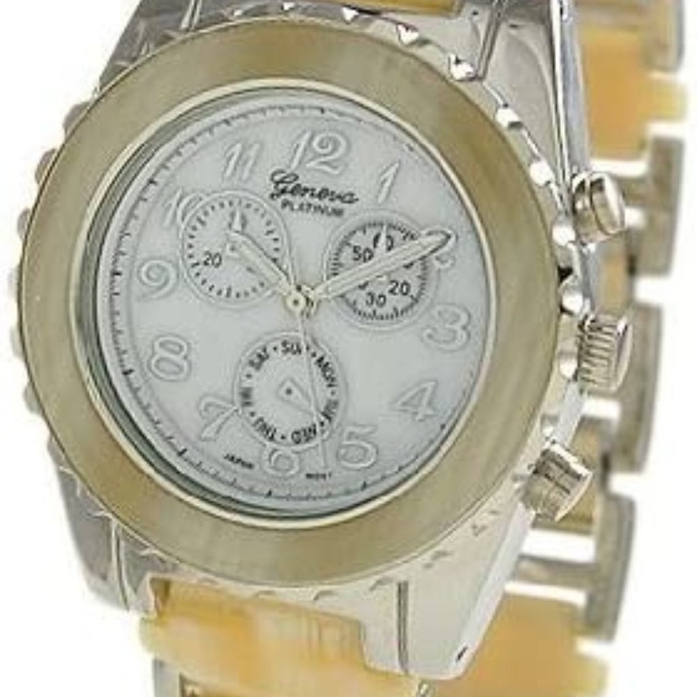 Geneva Platinum 9144 Women's Chronograph-style HORN-SIL Link Watch